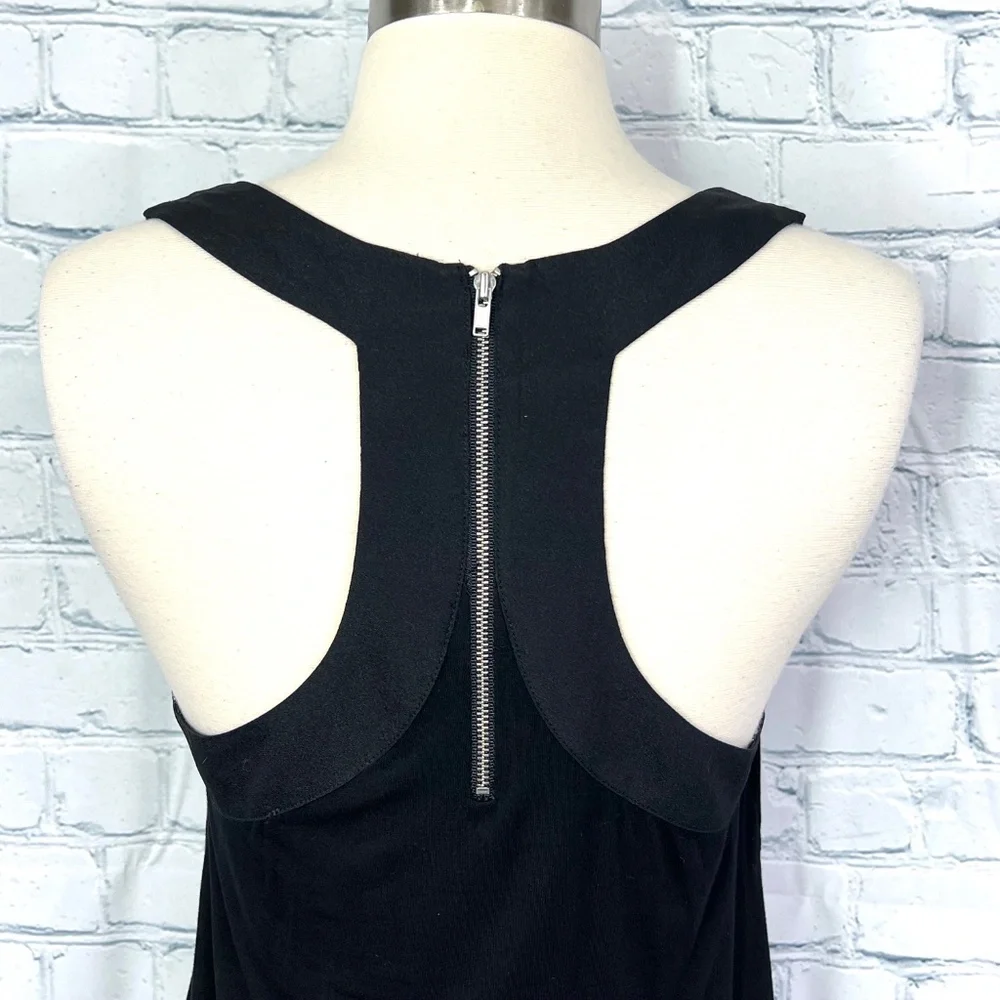 🔥2/$10 |•TROUVÉ•| Black Zip Up Racerback Scoop Neck Tank Top Size Small - Picture 6 of 11